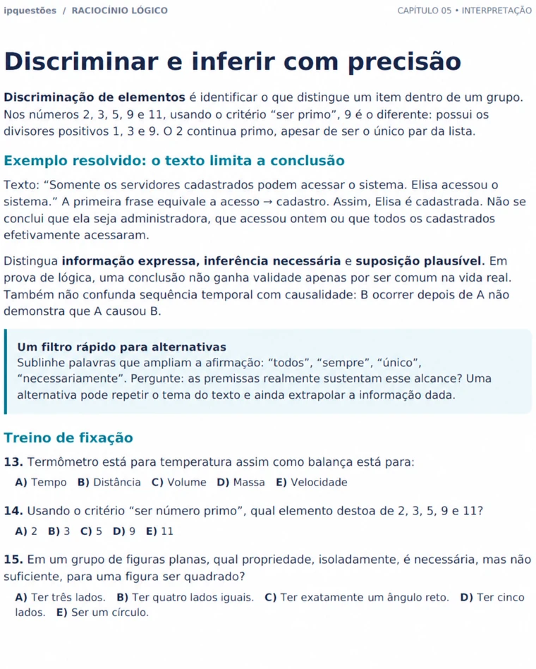 Raciocínio Lógico: discriminar e inferir